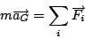 \begin{displaymath}
m\overrightarrow{a_{G}}=\sum_{i}\overrightarrow{F_{i}}\end{displaymath}