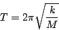 \begin{displaymath}
T=2\pi\sqrt{\frac{k}{M}}\end{displaymath}